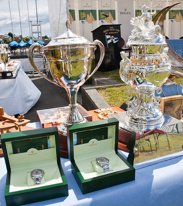 Rolex Sydney Hobart Yacht Race trophies and Rolex Yacht-Master timepieces for Overall Handicap winner and Line Honours winner  ©  Rolex/Daniel Forster http://www.regattanews.com
